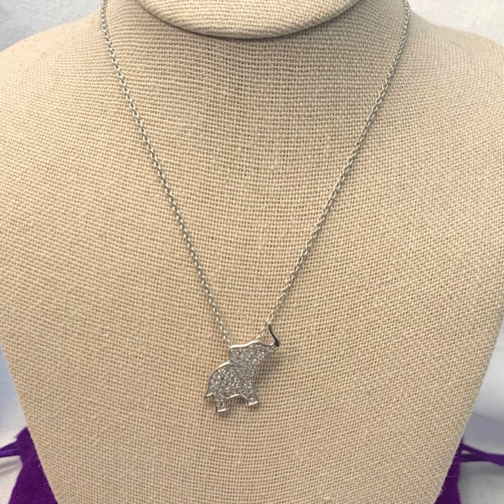 Cubic Zirconia Elephant Pendant Cable Link Chain 925 VTG Sterling Silver 16-18"